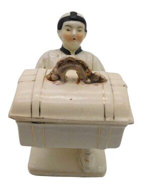 Vintage Asian Man Bellhop Cigarette Trinket Box Occupied Japan White RARE READ